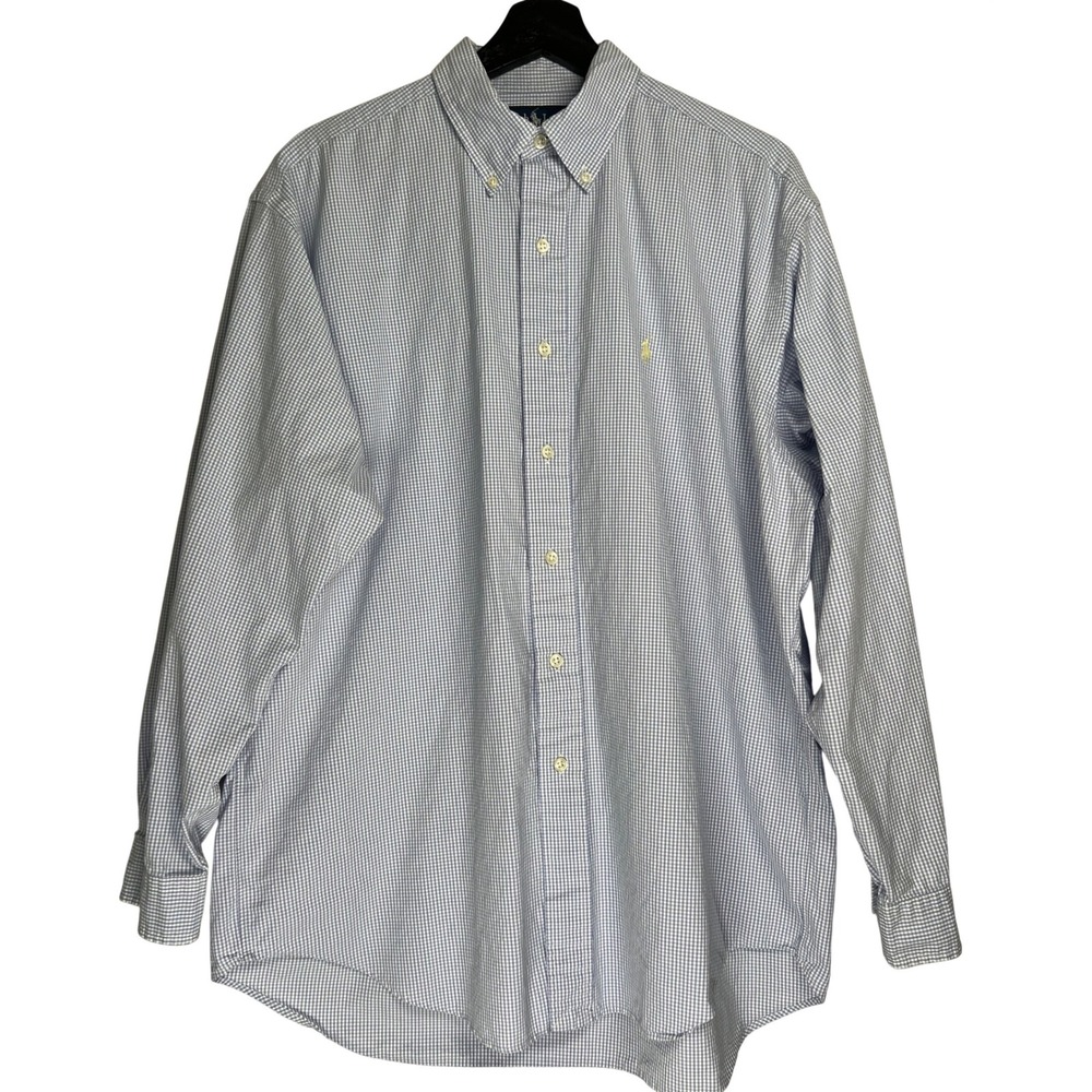 Ralph Lauren Blake Shirt Large Blue White Gingham Cotton Button Down Long Sleeve